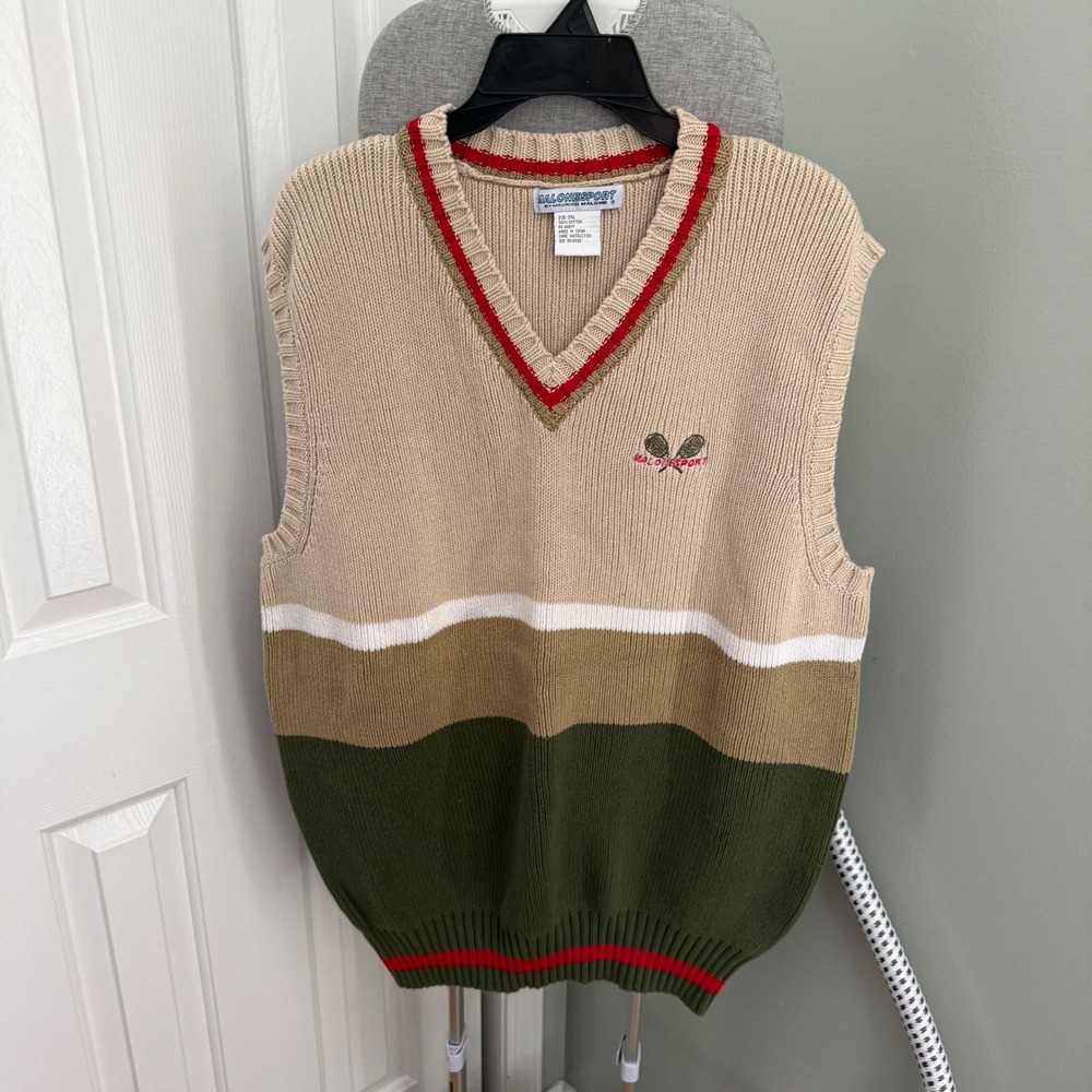 Vintage MaloneSport Maurice Malone Sweater Vest 3XL Tan Green Tennis Preppy Y2K